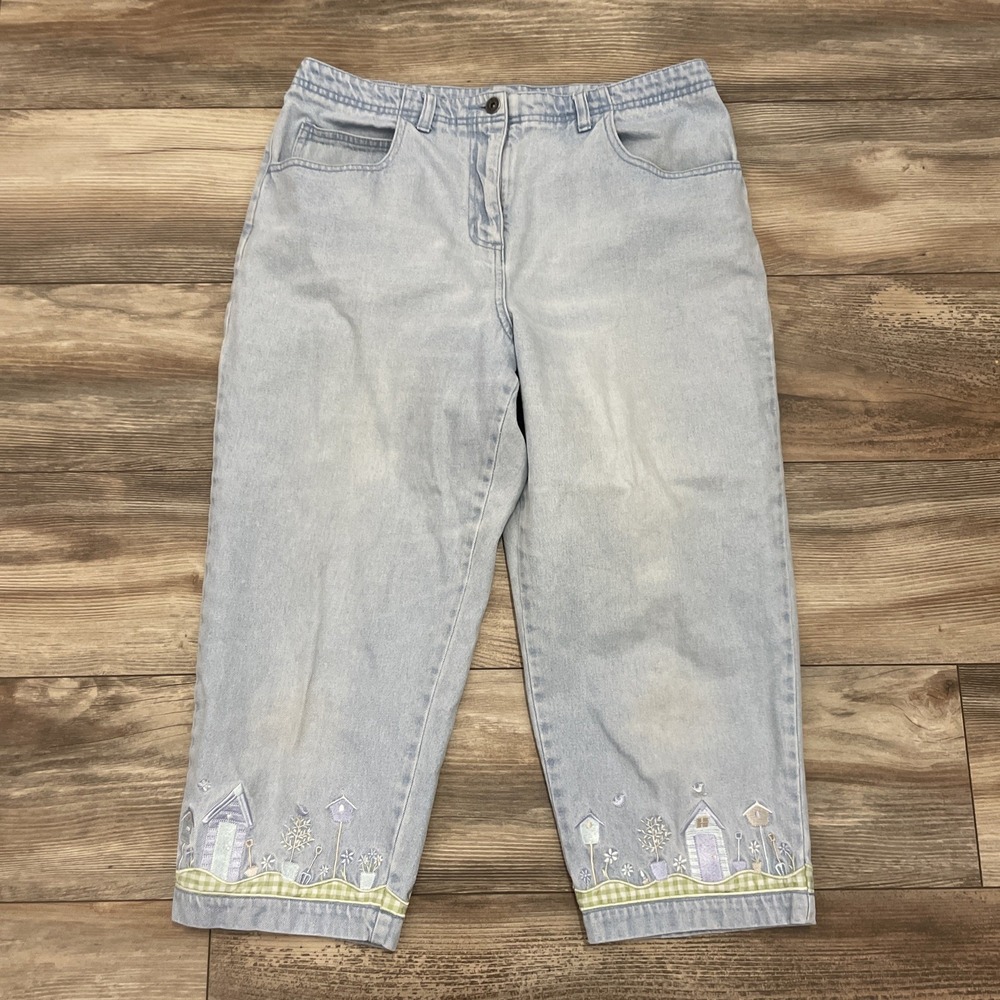 Christopher & Banks Light Blue Embroidered Leg and Pockets Capri Jeans Size 12